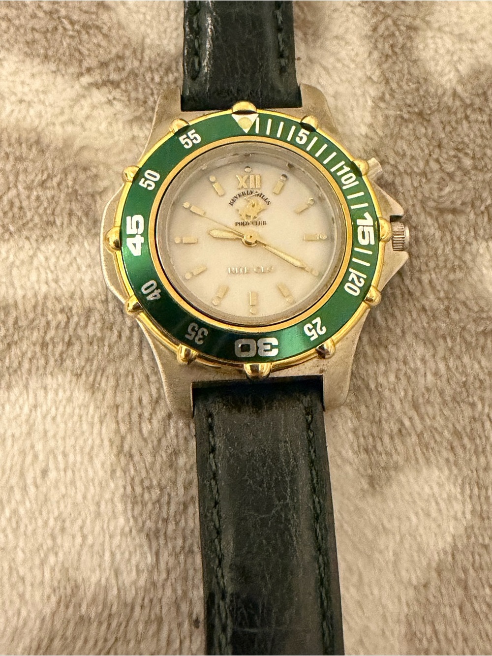 Vintage 90s Beverly Hills Polo Club Nite Glo Watch Green Bezel U-BJ DIF Runs
